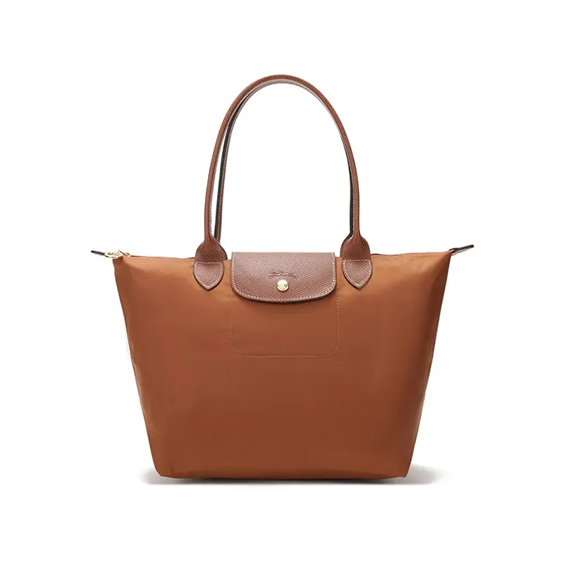 Longchamp Le Pliage Classic Medium Tote Bag for Women, Canvas with Leather Trim, Brandy Color