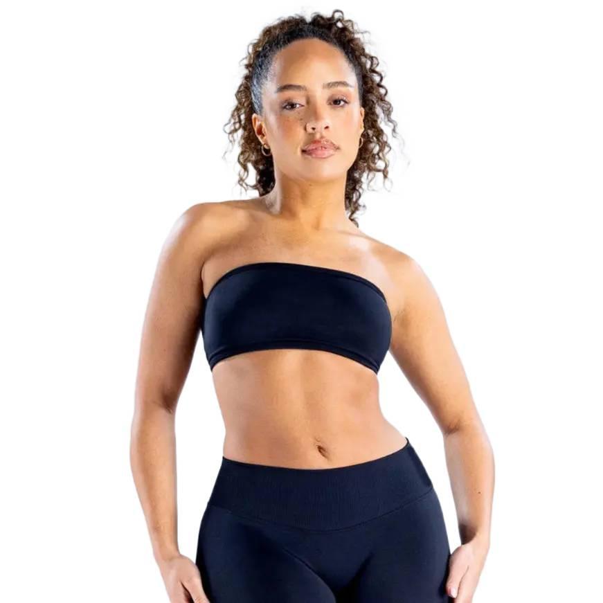 (With Logo) DFYNE High Waist Tummy Control Yoga Set  Seamless Strapless Bandeau Bra – Logo Gym Training Outfit