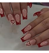 Red Press on Nails Short - Square Fake Nails with Leopard Print Design - French Tip False Nails Press ons - for Women Christmas Manicure 24Pcs