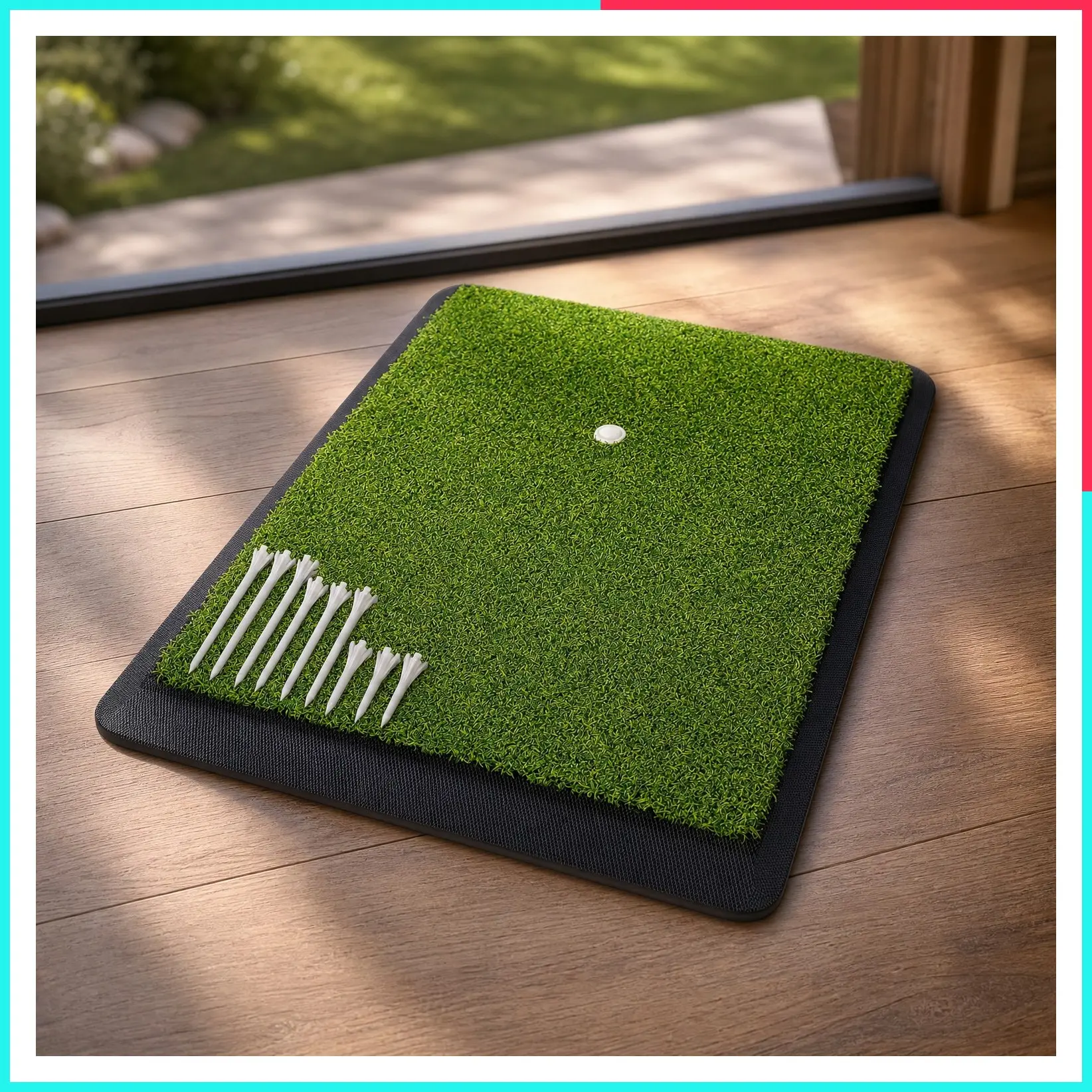 Premium Synthetic Turf Golf Hitting Mat with Heavy Duty Rubber Base | Includes 1 Rubber Tee and 9 Plastic Tees for Golf Practice