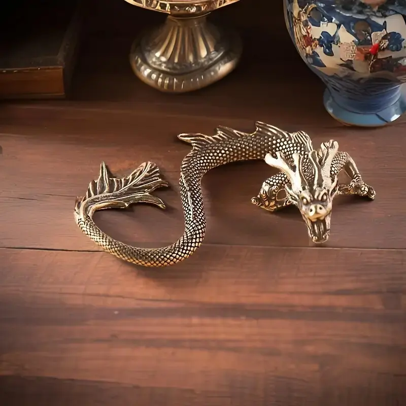 1pcs Lucky Brass Dragon Statue, Multifunctional Home & Office Decor, Perfect for Bookshelf or Desktop Display, Elegant Ornament, Desktop Ornaments