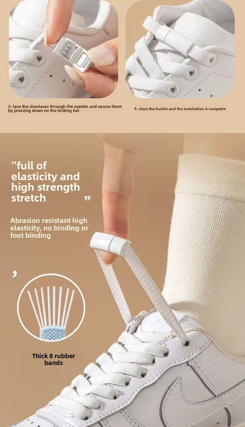 Lazy free buckle shoelaces, white elastic elastic rope, flat sports men's and women's children's free tie fixing artifact