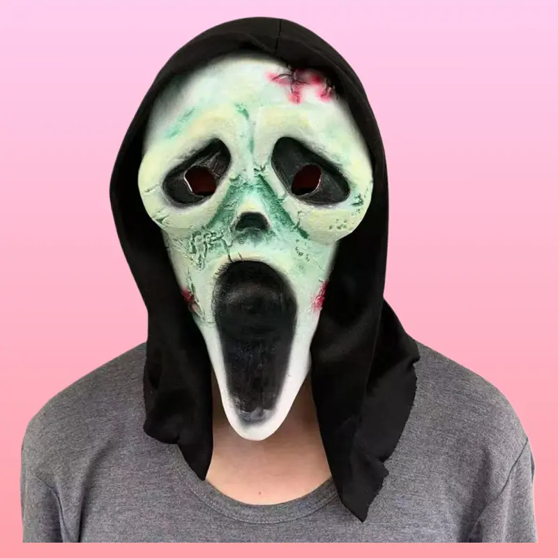 Horror Grim Reaper Latex Mask Scream White Ghost Face Head Cover Halloween Cosplay Prop
