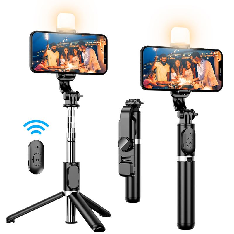 Portable Phone Selfie Stick Tripod with Fill Light for Summer, Adjustable LED Beauty Selfie Light Tripod with LED Light, Wireless Extended Phone Stand, Tripod Stabilizer