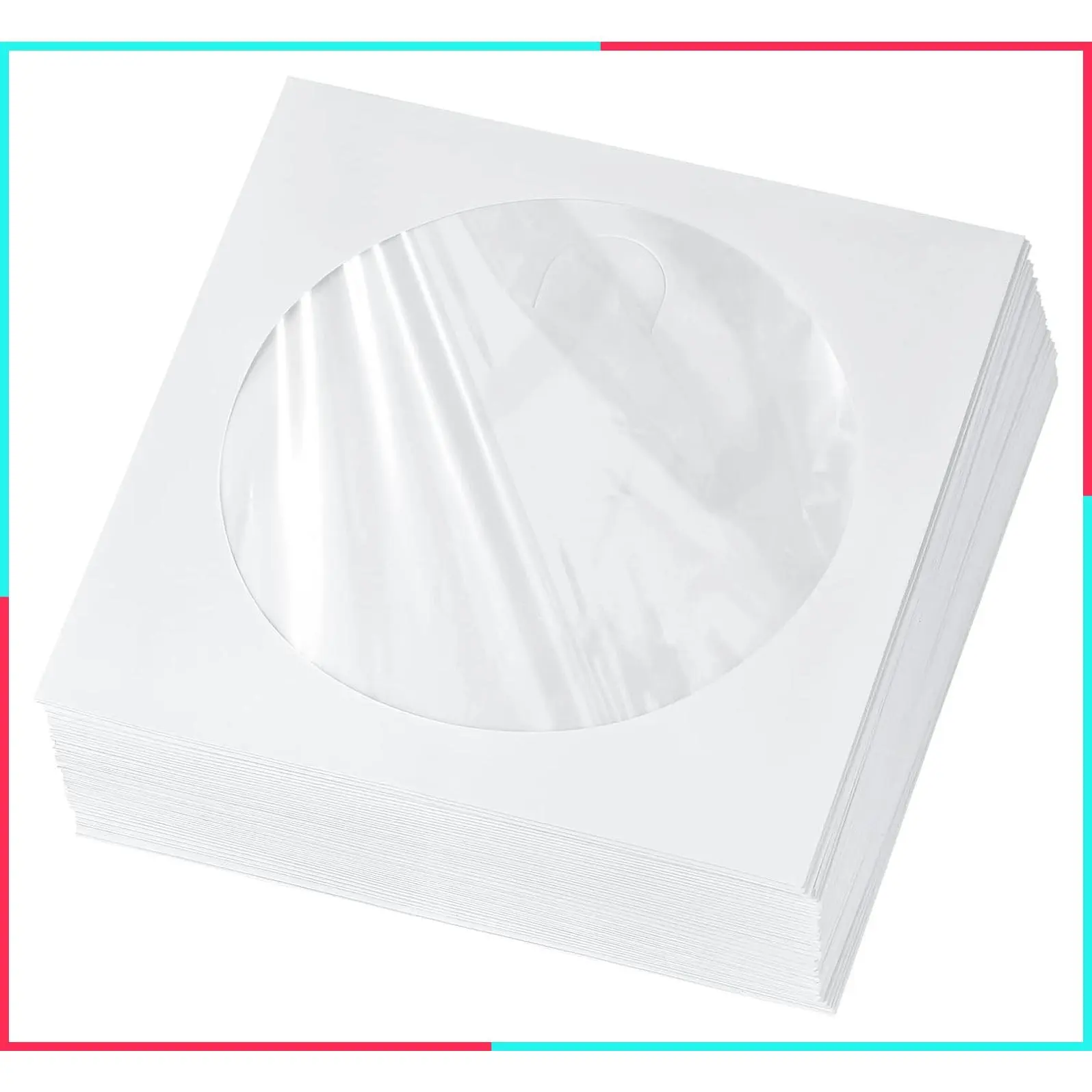 Thick 100gsm White Paper CD/DVD Disc Sleeves with Clear Window and Flap, Paper Envelopes for Media Storage, Pack of 50