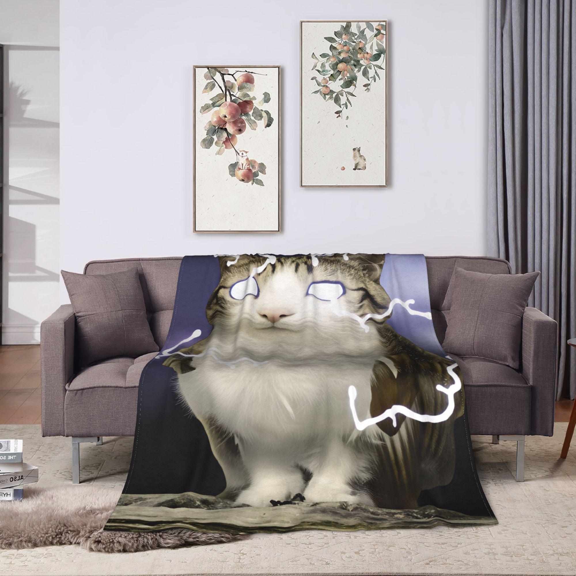 Meowl Cat Owl Electric Storm Flannel Blanket Pet Bedding Throw Comfortable Funny Couch Chair Travel Bedspread Bed Cover Soft Warm Flannel All Season Multi Size Weird Animal Gift Idea