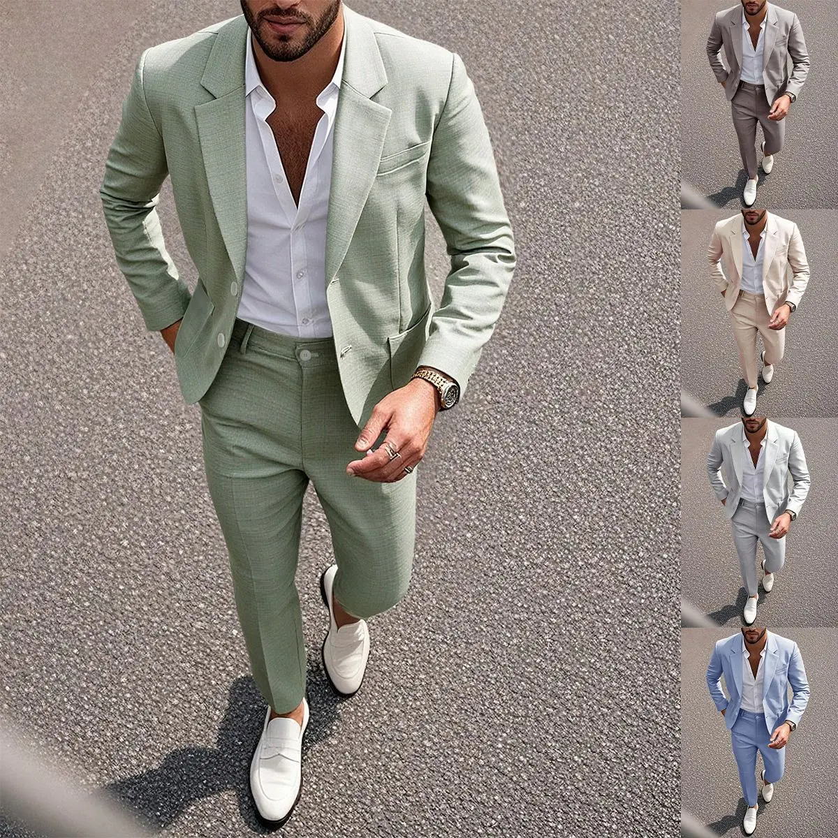 KZZ Men's Solid Color 2-Piece Suit Set - Stylish Tailored Blazer and Matching Trousers for Business, Wedding Formal Wear