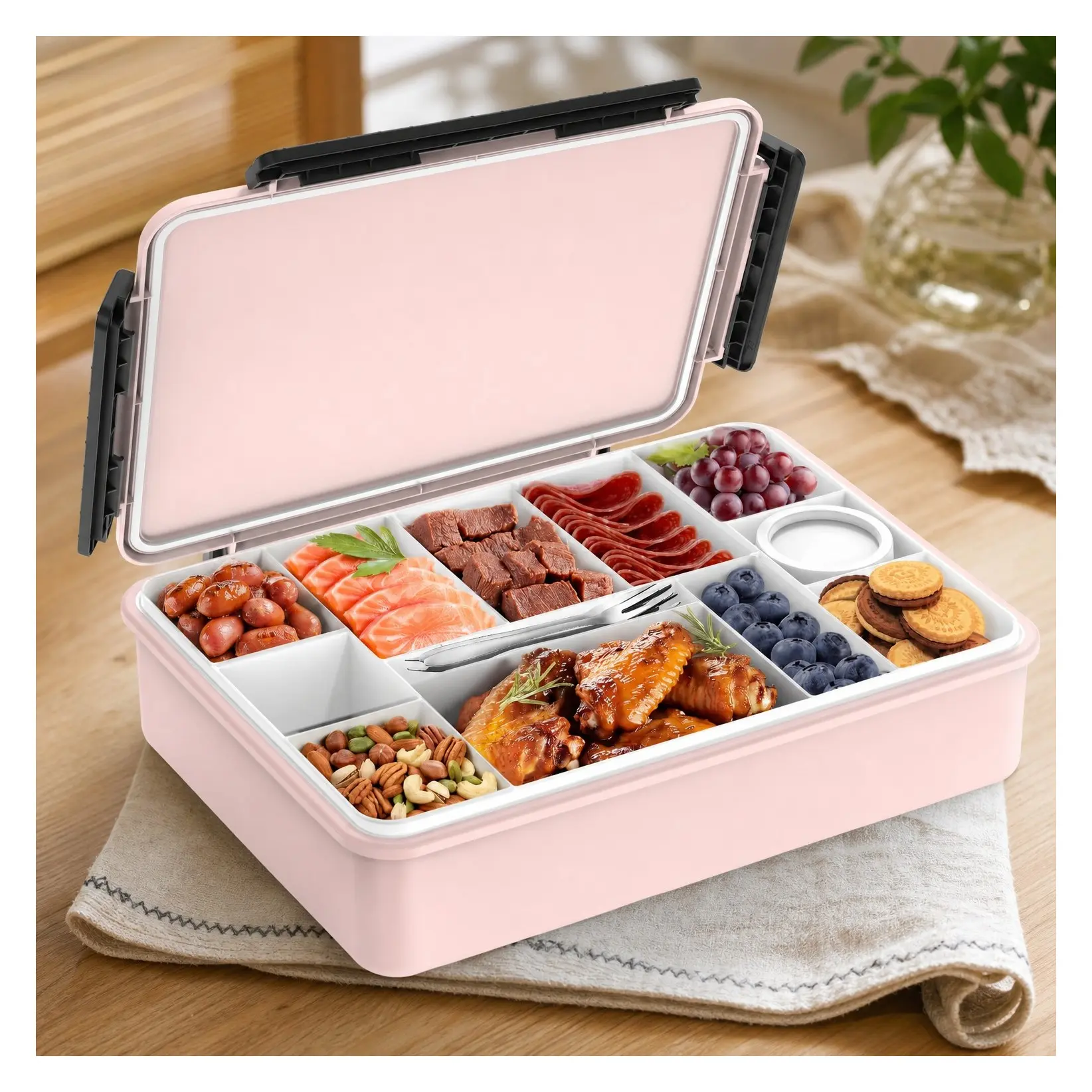 Chilled Portable Snackle Box Container with Ice Pack, Divided Serving Tray with Insulated Bag for Beach, Road Trip, Picnic & Charcuterie – Summer EssentialsGift