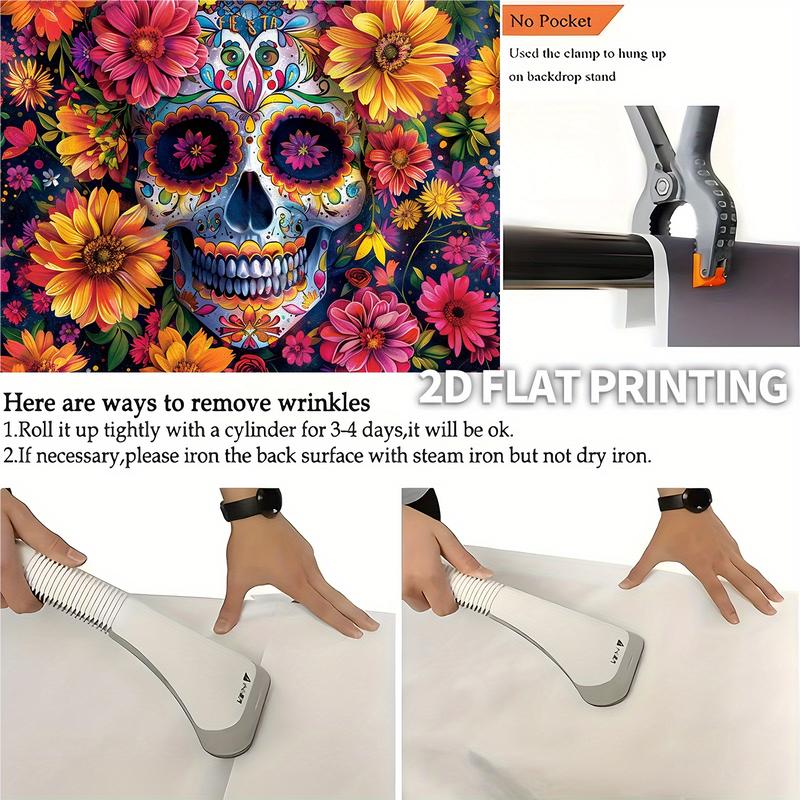 1pc Large Sugar Skull Floral Party Banner - Vibrant Mexican Day of the Dead Decoration with Floral Patterns, Extra Long Backdrop for Halloween, Dia de los Muertos, Wedding, Birthday, Home Decor - Easy Hang No Electricity Needed - Durable Polyester Fabric,