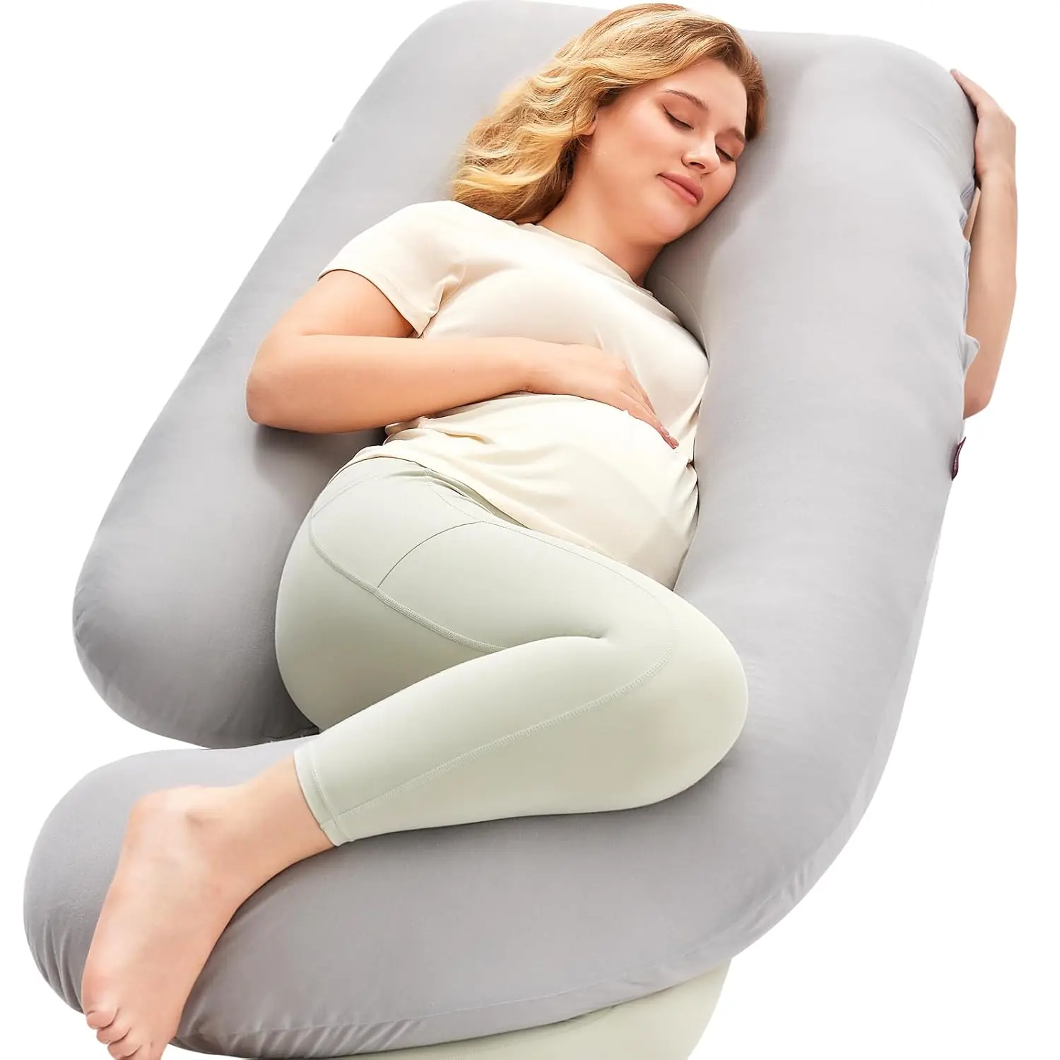 Pregnancy Pillows  Sleeping, U Shaped Full Body Pillow  Pregnancy Women with Removable Jersey Cotton Cover, 57 Inch Maternity Pillow, Grey