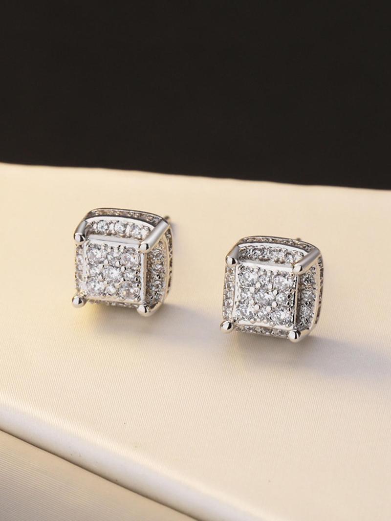 Square Shaped Zircon Decorated Earrings, Artificial Zircon Earrings, Fashionable Jewelry for Women & Men, Trendy All-match & Exquisite Jewelry for Birthday Gift