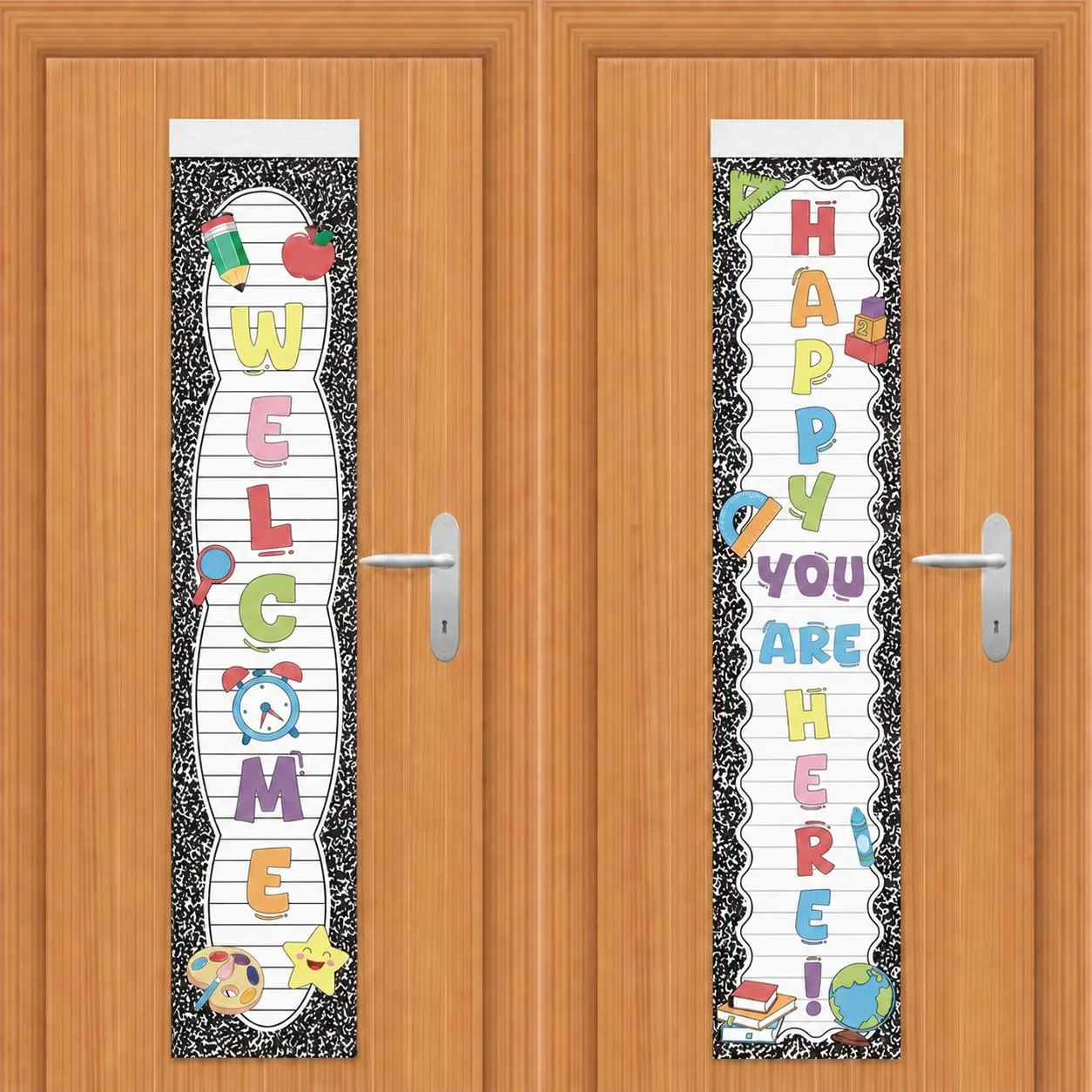 2 count Composition Book Classroom Door Window Cover Blackout Curtain, Welcome  to School Classroom Window Cover Lockdown Shade, Office Door Covering for Teachers and  8 x 36 Inches