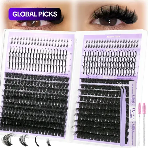 Easy-to-Apply DIY Lash Extension Kit, DIY Lash Set, 100D & 150D Volume False Eyelashes with Spikes, Bottom and Wispy Cluster, Eyelash Extensions with Lash Bond & Seal, Eyelash Glue, Tweezers and Brush, DIY Personal Lashes