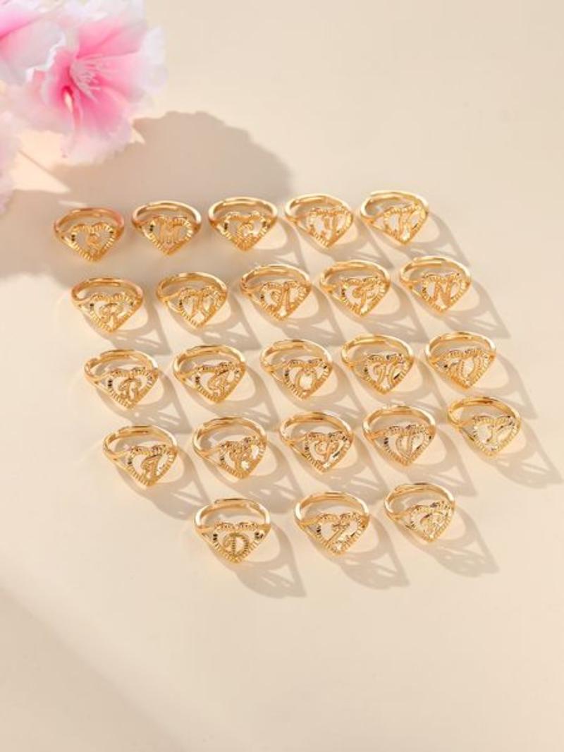 Fashion Heart Shaped Hollow Out Letter Design Cuff Ring, Texture Metal Decor Ring, Fashion Accessories For Women & Girls