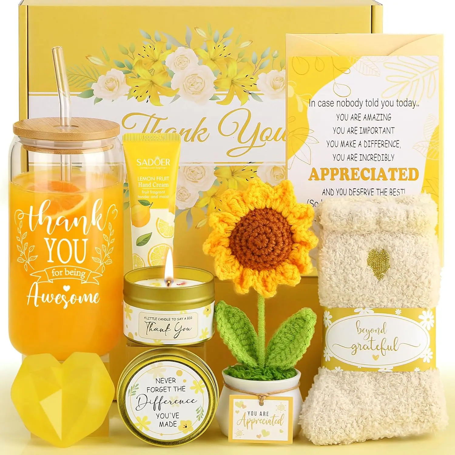 Thank You Gifts for Women, Teacher Appreciation Gifts, Employee Appreciation Gift for Coworkers Nurse Friend Mom Boss Secretary Staff w Thank You Cards &16oz Cup - 9PCS Spa Gratitude Gift Baskets Set