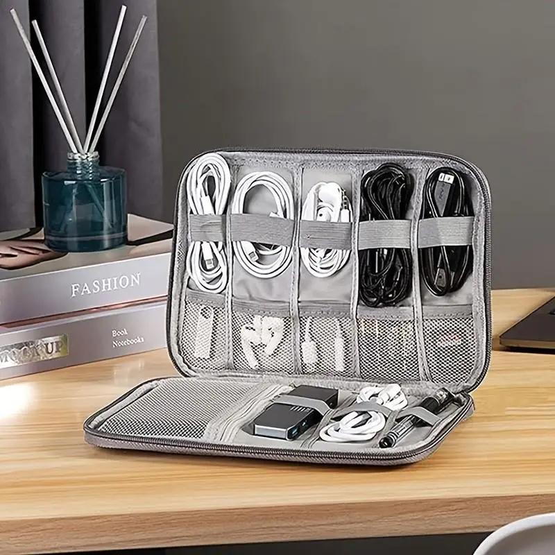 Travel Data Cable Organizer Bag, Multi-Pocket Electronic Accessories Box, Portable Tech Storage, Essential for Office and Travel