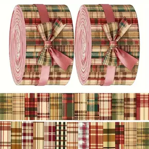 40Pcs Polyester Christmas Plaid Stripe Precut Fabric Strips, 2.5x19.7 Inch Jelly Roll Bundle for DIY Quilting Sewing Patchwork Crafts