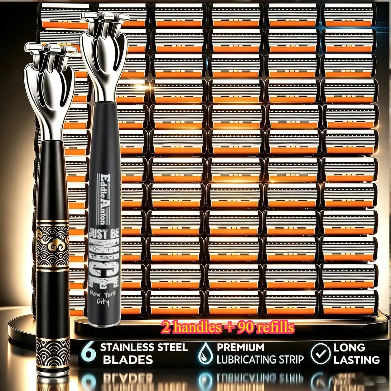 Men's 2-Handle 90-Piece 6-Layer Manual Razor Set, Non-Slip Metal Handle, Durable Stainless Steel, Multiple Replacement Blades, Shaving Razors