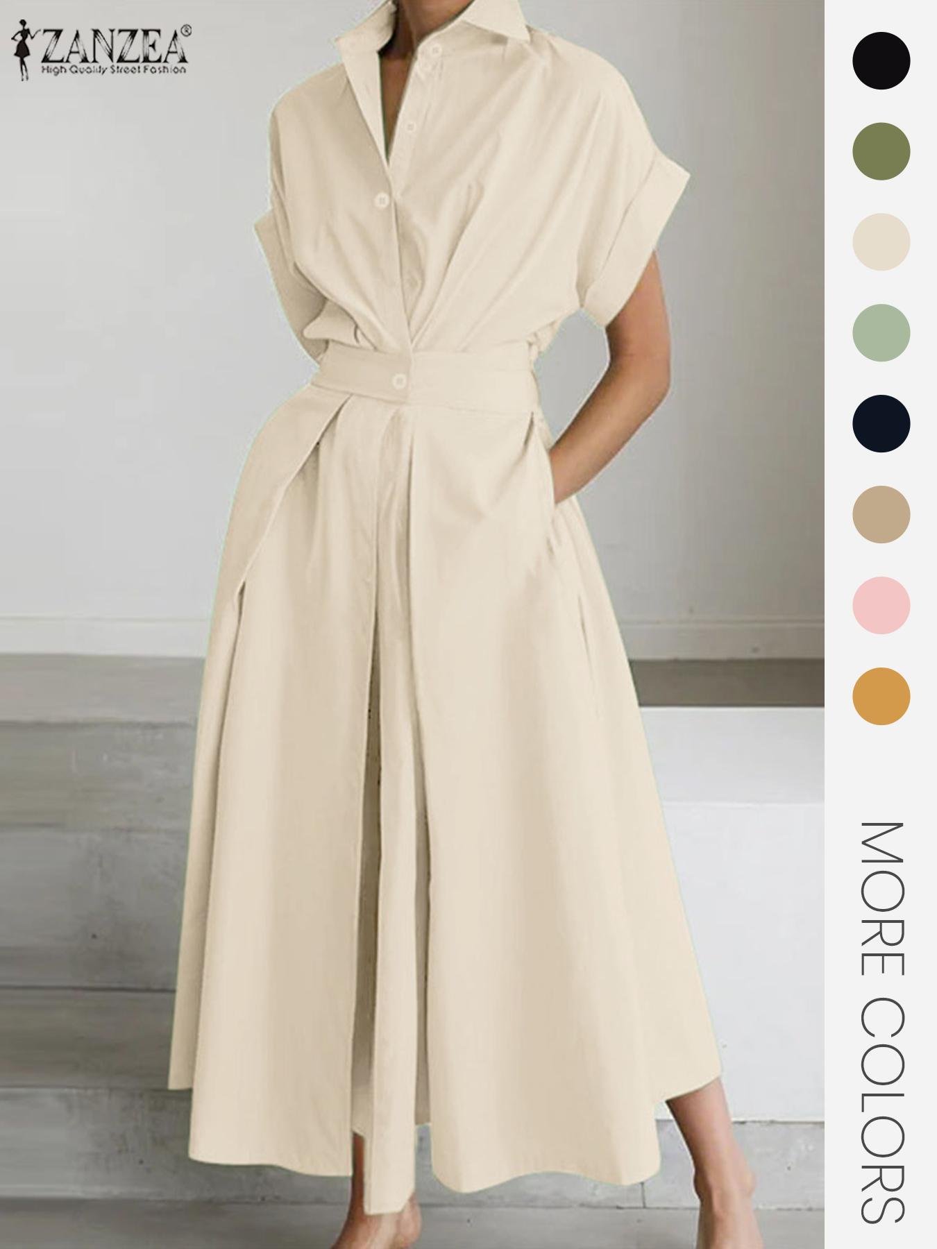 Women's Solid Color Collared Dress, Casual Short Sleeve Dress for Summer, Ladies Clothes for Daily Wear, Womenswear