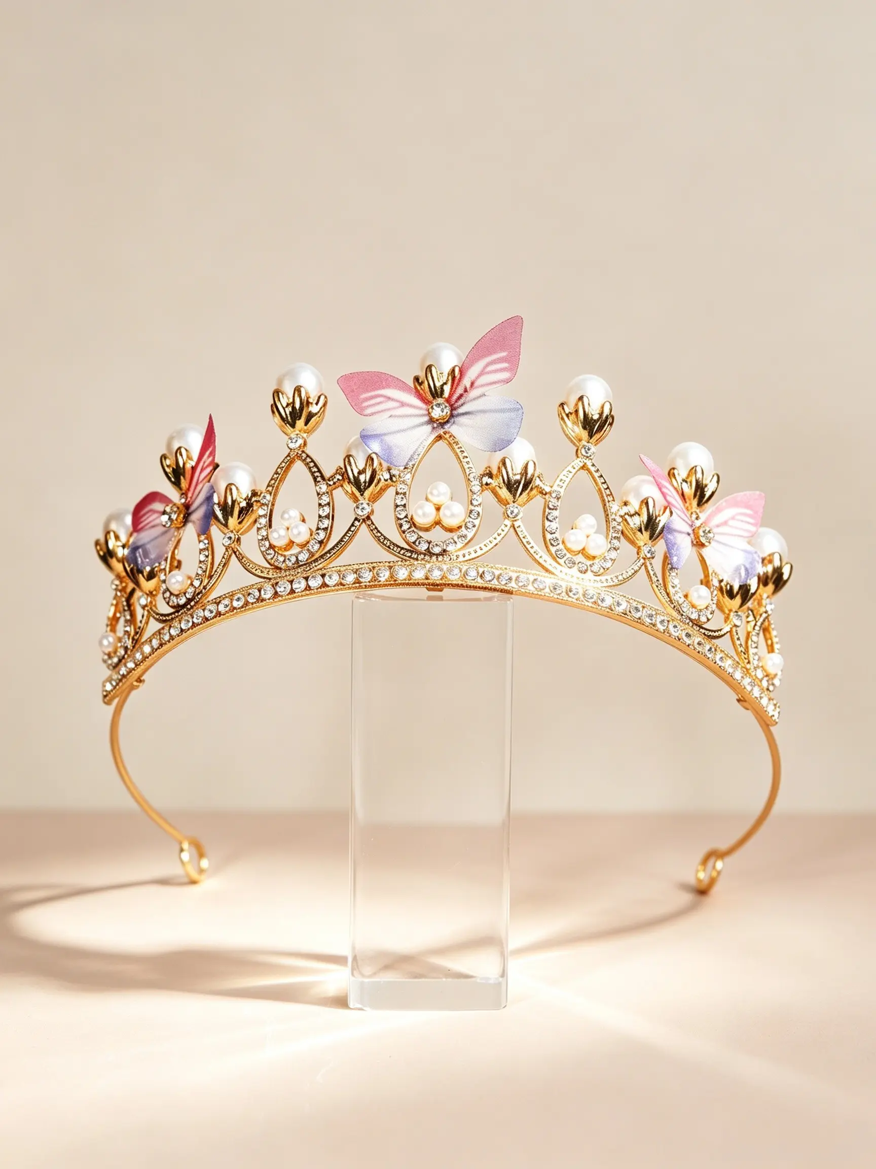 Handmade Butterfly Princess Girl Crown Headband, Imitation Pearl Hair Band, Elegant Gift for Girls' Birthday Party Dance Event, Birthday Tiara