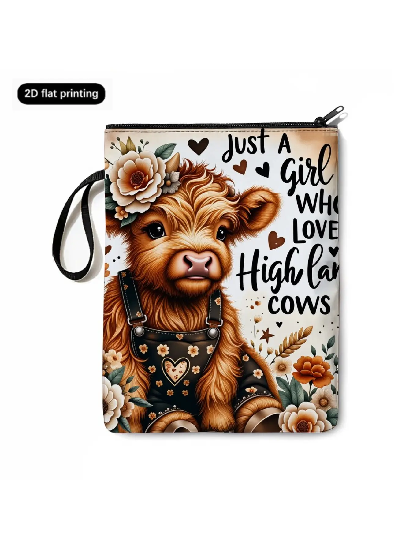 Zippered book cover with rose‑cow print, daily‑use book protector, suitable for students, teachers and book lovers, book surface cover, paperback cover, book decoration, book dust cover, ready‑made book cover, book cover, book sleeve, perfect holiday gift