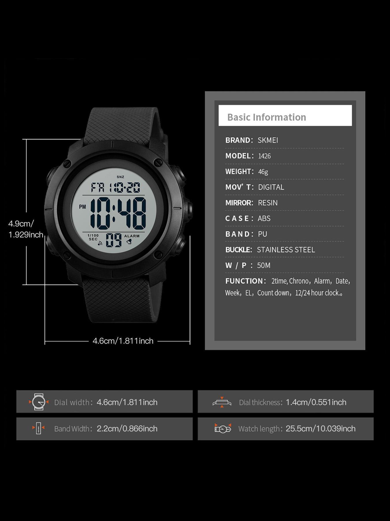 Skmei Full Digital Display Watch, Casual Style Multi-Function PU Band Watch, 50m Waterproof, Quartz Movement, Digital Multifunctional Watch, All Seasons Use detail 6