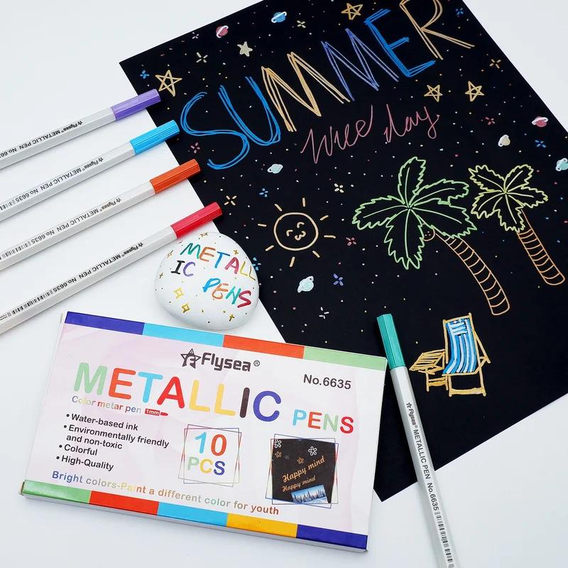 10 Colors Metallic Markers Fine Point Metallic Marker Pens for Black Paper, Rock Painting, Easter Egg, Halloween Pumpkin, Card Making, Metal, Ceramic, Wine Glass, Art Supplies, Colored Markers Set