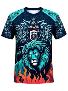 England Football Shirt, Lion Flame Design, Suitable for Soccer Matches and Daily Wear, Sporty Slim-Fitting Short Sleeve Top