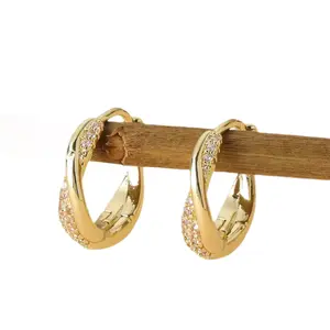 2026 New Gold Twisted Hoop Ear Buckles for Women, Light Luxury Niche High-End Earrings With Micro Pave Zircon, Trendy Daily Ear Jewelry