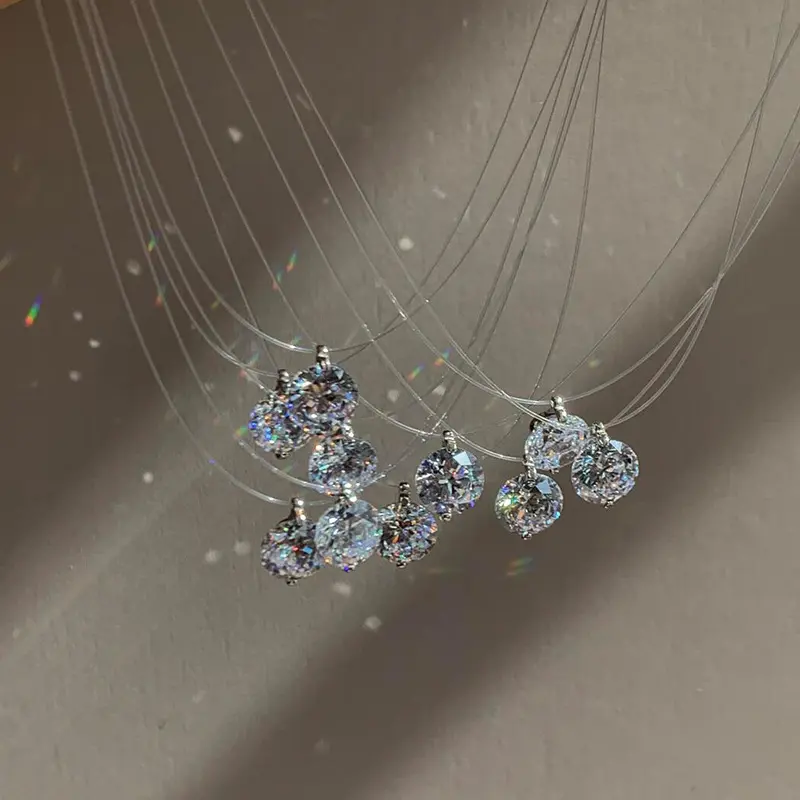 New Mermaid Tears Transparent Fishing Line Invisible Super Sparkling Zircon Necklace Women's High end Fashion Versatile Clavicle
