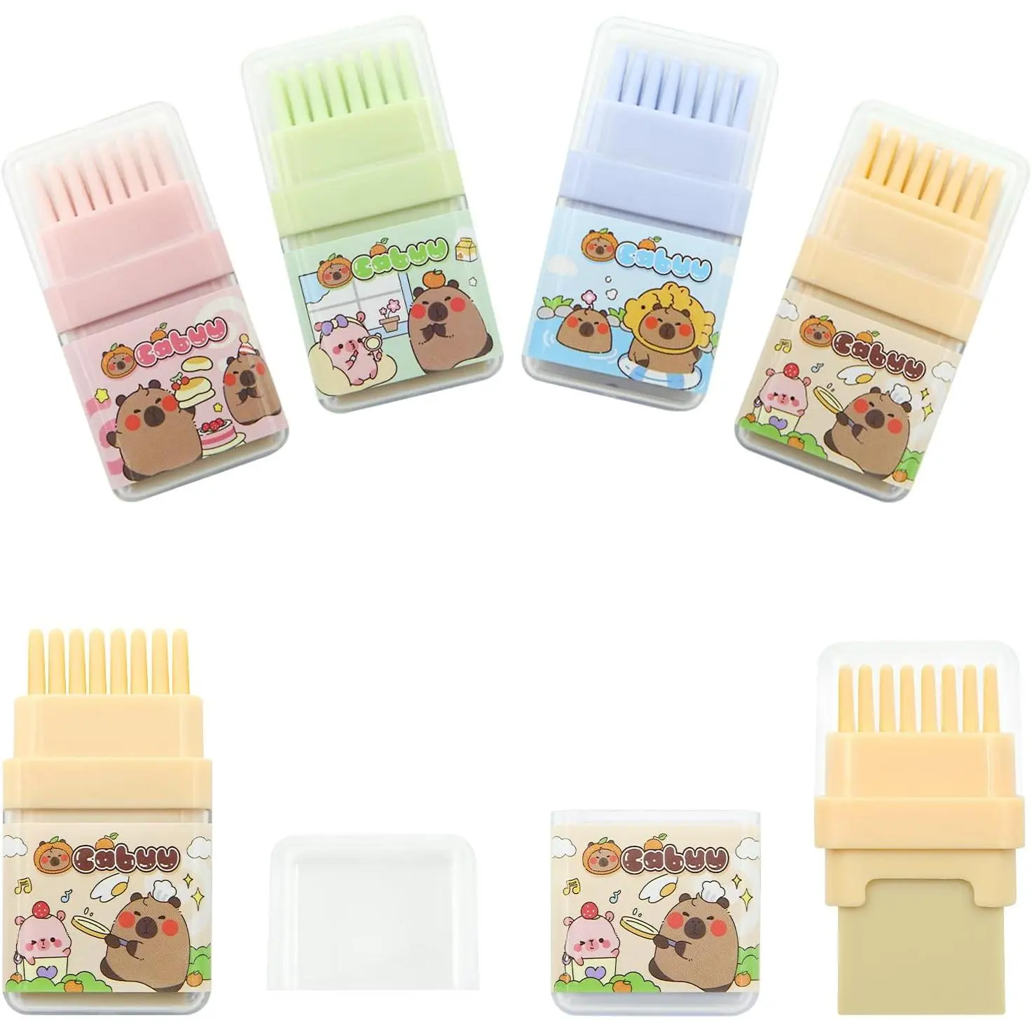4 count Cute Capy Eraser, Cute  Capy Bara Rubber, Kapibala Eraser with Brush for Students School Office  Stationery