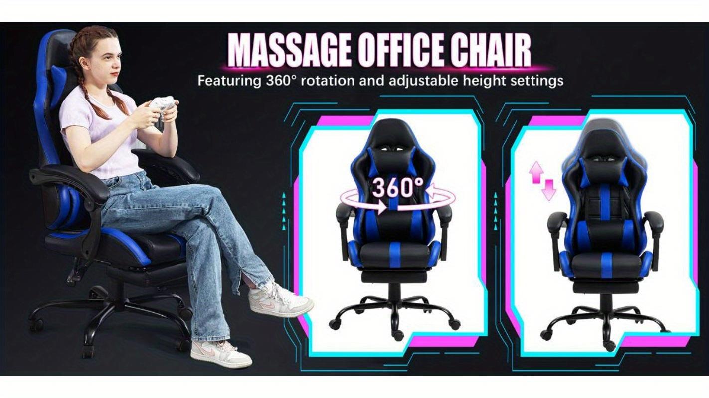 PU Leather Gaming Chair with Footrest, Ergonomic Computer Chair with Massage Lumbar Support