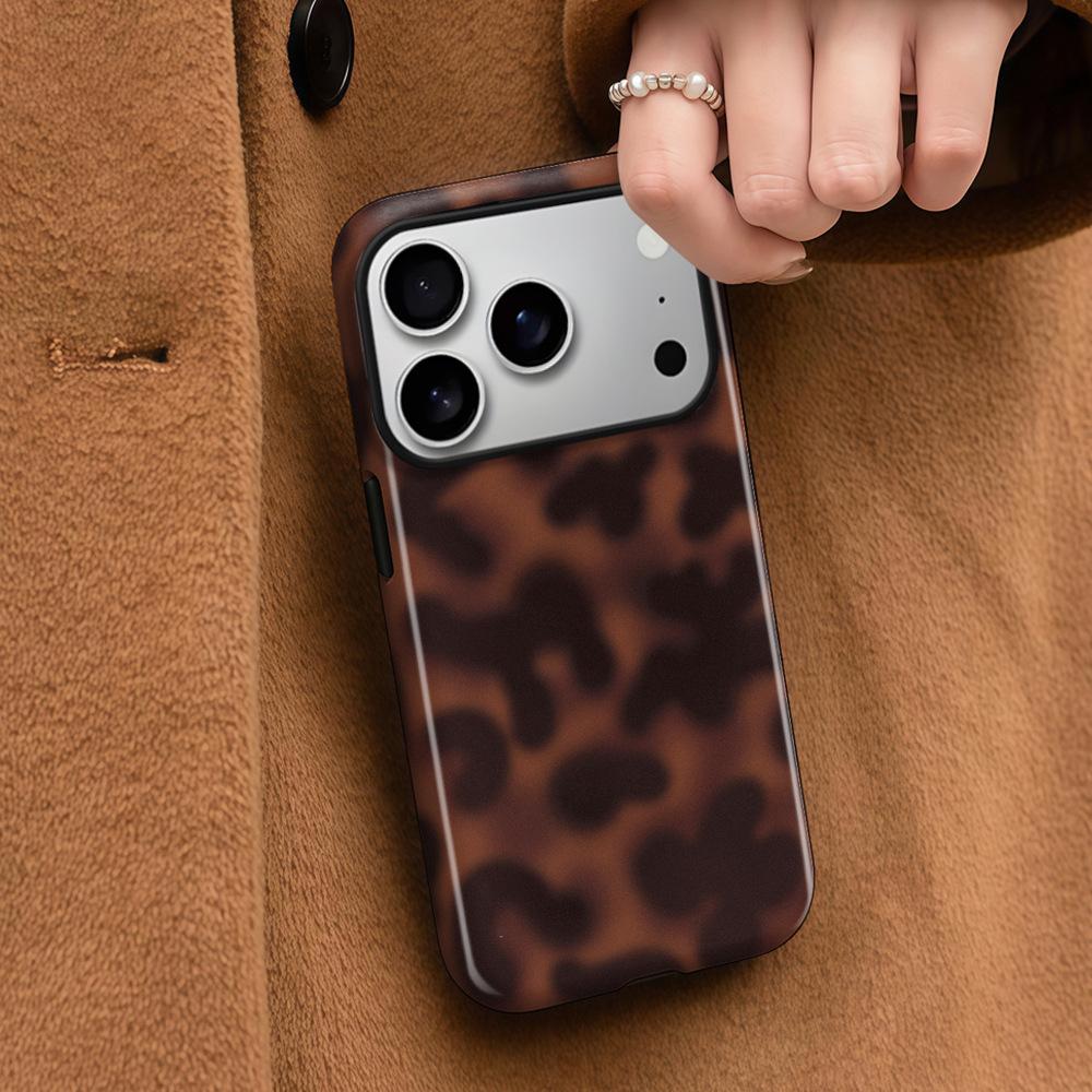 Tortoise Shell Phone Case for iPhone 17 Pro Max Shockproof TPU & Hard PC Protective Cover Amber Brown Leopard Design for Women & Girls