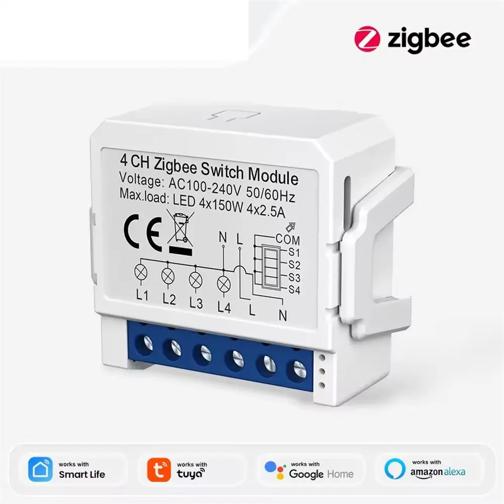 Tuya ZigBee Smart Light Switch No Neutral Relay Module 1/2/3 Gang Smart Life/Tuya App Control,Work with Alexa Google Home