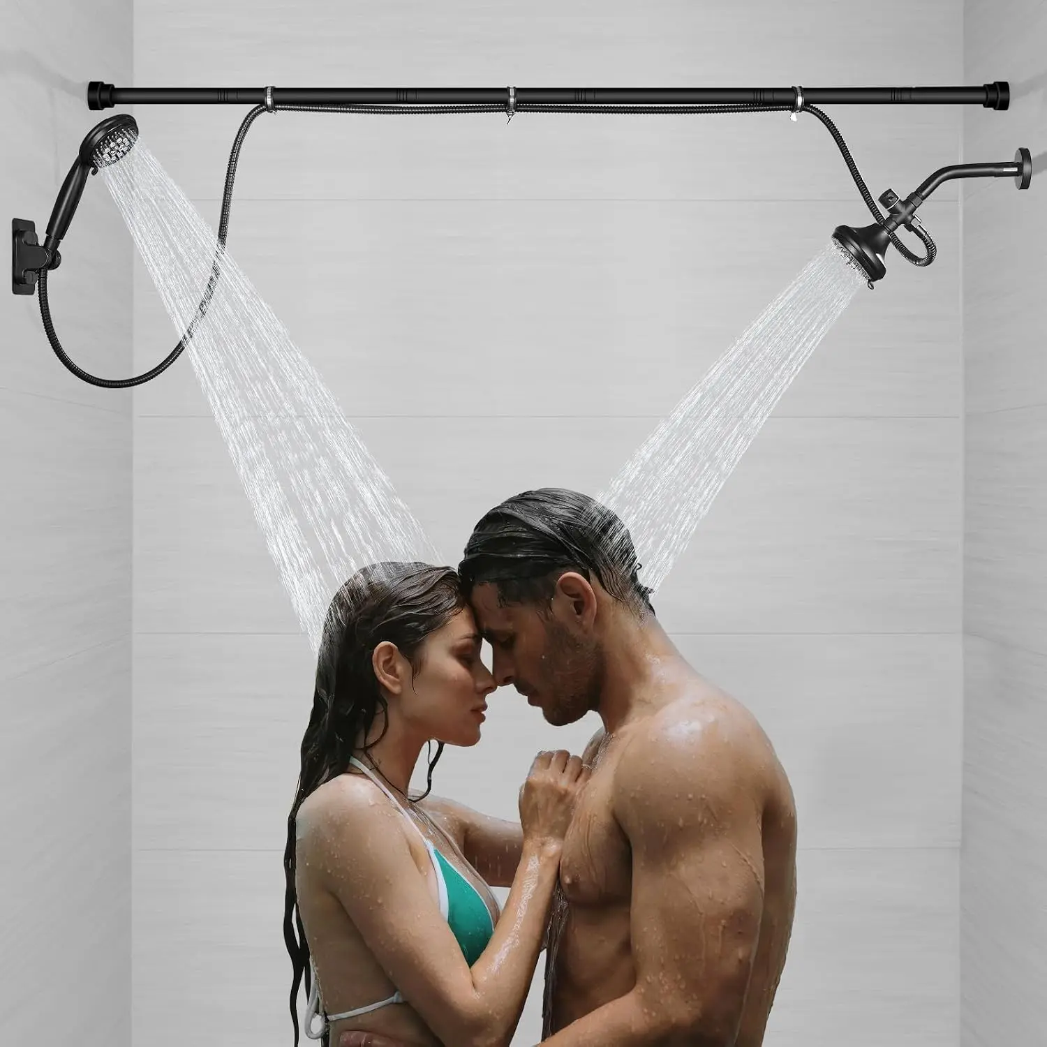 Dual Shower Head for Couples High Pressure Adjustable Tandem Shower Head System for 2 People Matte Black