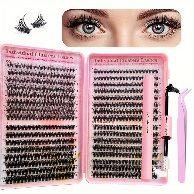 Mixed Length Individual Cluster Lashes with 2 in 1 Glue & Tweezers, 1 Set Curling Strip Lashes, Natural Curl Fluffy Volume False Eyelashes for Women Eye Makeup