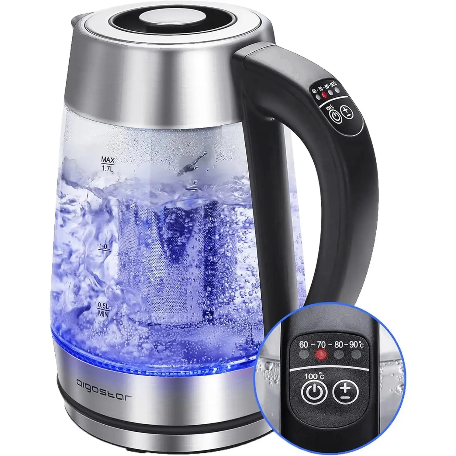 Cordless Electric Kettle with Temperature Control, 1.7L 1500W Boiling Water Kettle, Infuser, Keep Warm, LED Light Change, Auto Shut-Off for Brewing Tea, with Full-Year Coverage