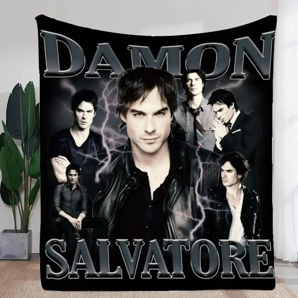 Damon Salvatore Vampire Diaries Flannel Blanket Soft Warm Throw Blanket for Sofa Bed Travel Gift
