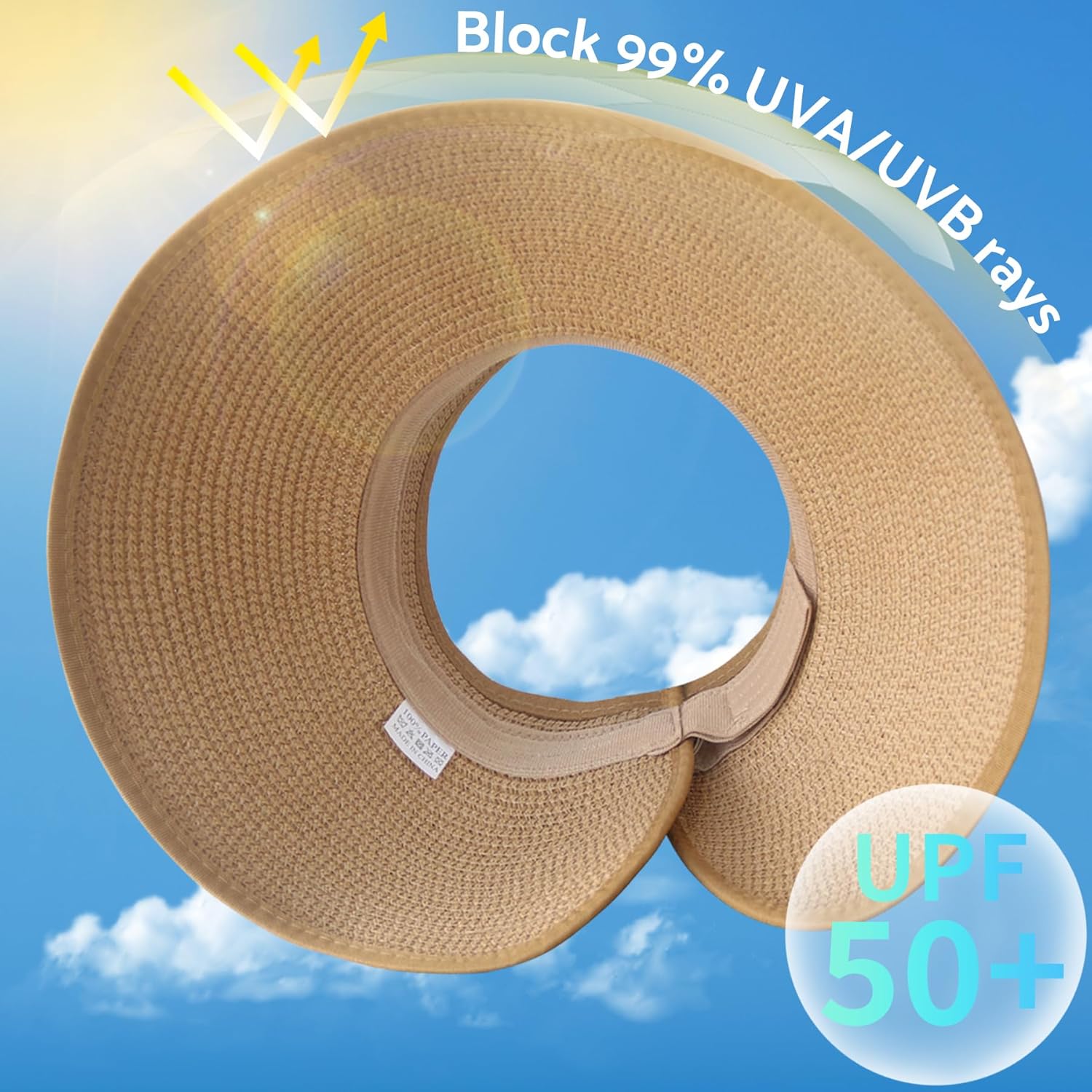 Sun Hats for Women Wide Brim Roll-Up Beach Ponytail Hat 