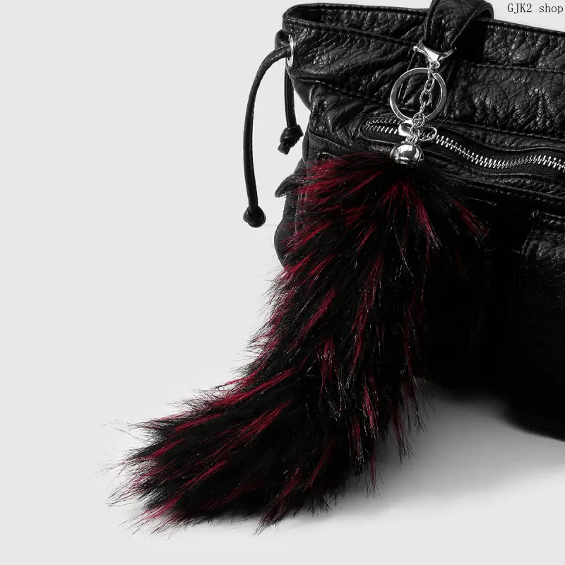 Faux Fur Fox Tail Keychain, Fluffy Plush Bag Charm Pendant for Handbag, Backpack, Car Key Decor & Daily Wear