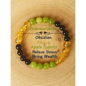Natural Pyrite Citrine Green Aventurine Bead Bracelet Attract Wealth Prosperity & Abundance Healing Stone Jewelry for Success