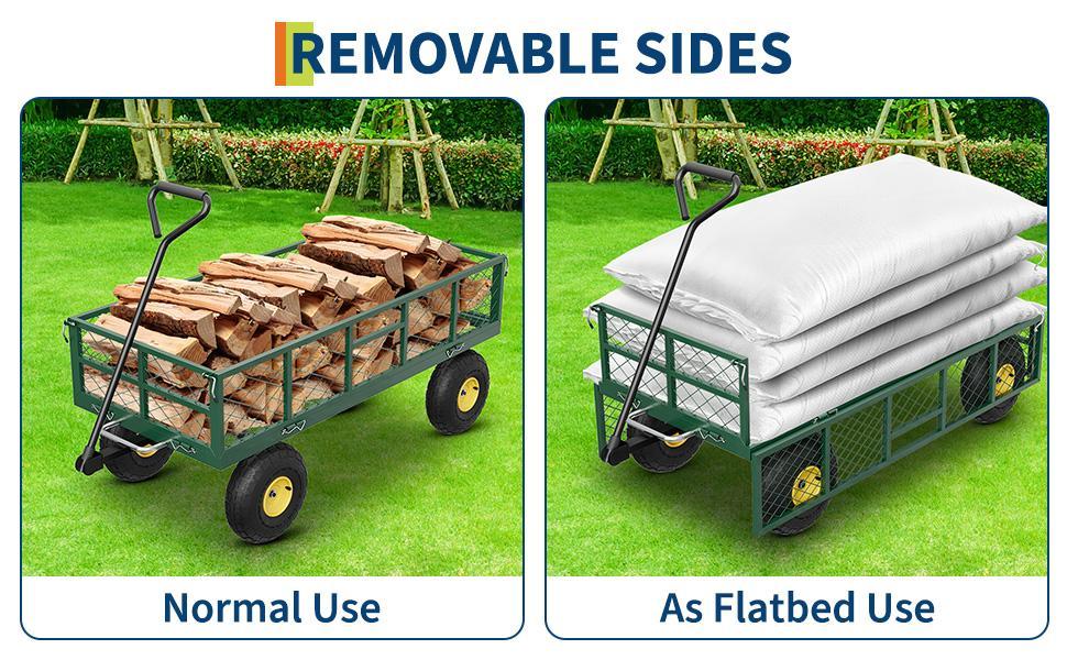 900 LBS Garden Dump Cart with Removable Sidewalls, Heavy Duty Steel Dump Wagon with 180° Swivel Handle & 10 in Tires, Yard Cart Utility Wheelbarrow for Backyard Farm