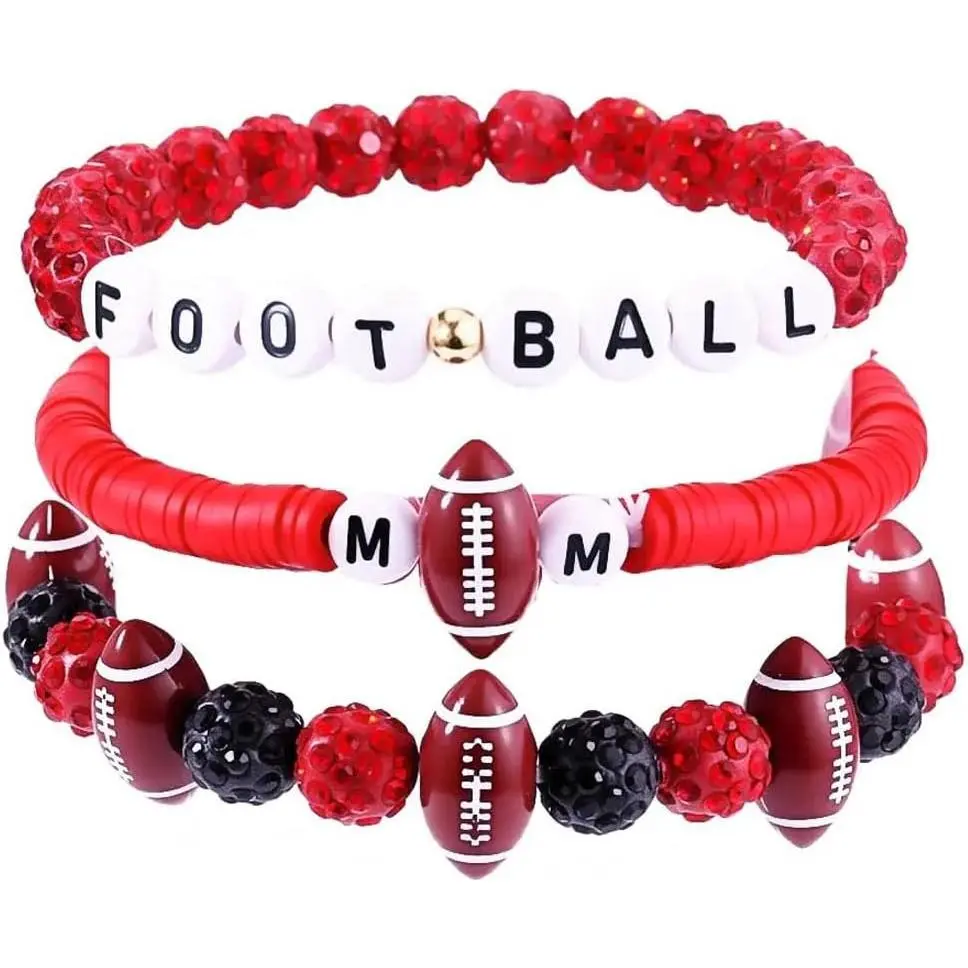 Football Bracelets for Women Football  Day Bracelets Mom Dad Stacking Bead Stretch Rugby Bracelet  Rhinestone Rugby Bracelet  Day  for Women