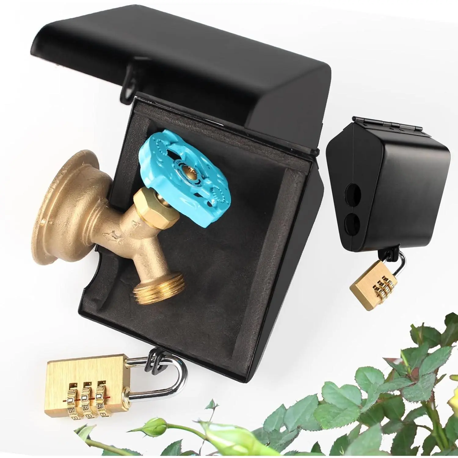 Outdoor Faucet Lock System - Insulated Faucet Lock and Garden Hose Bib Lock Cover,Made of Steel, Prevents Water Theft, Stops Unauthorized Use, Easy to Install Black