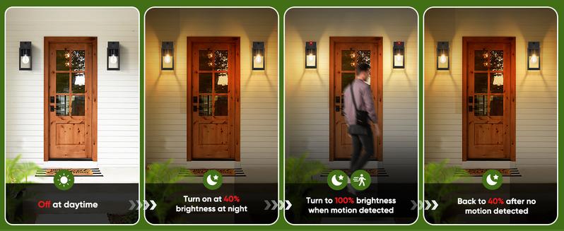 2-Pack Upgraded Motion Sensor Outdoor Wall Lights, Dusk to Dawn Porch Lights Outdoor Wall Sconce Lanterns, 3 Lighting Modes Exterior Lighting Fixtures, Black Outside Lights for House Front Door Garage(Bulbs Are Not Included))
