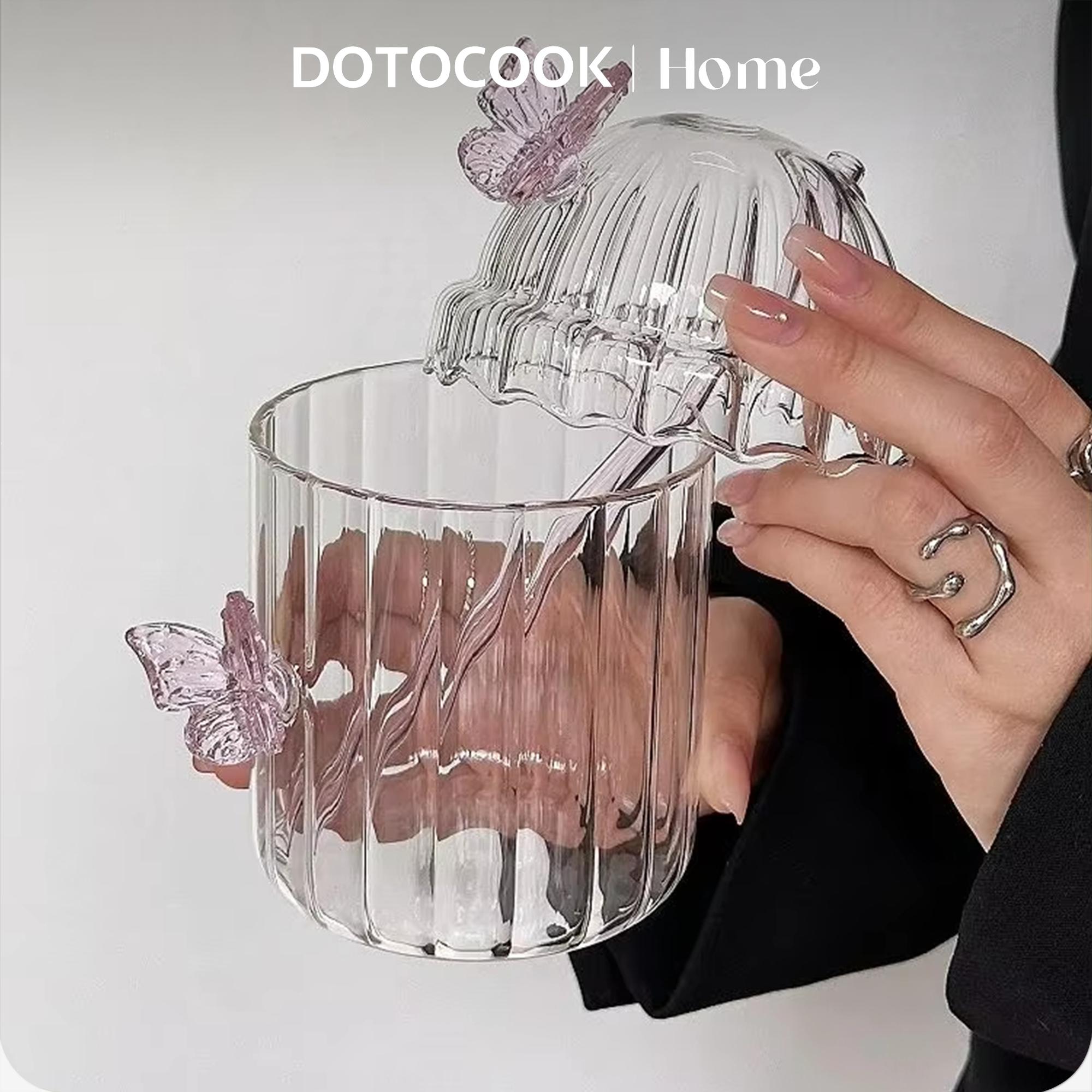 DOTOCOOK 1/2 Counts Pink 3D Butterfly Glass Bottle Tumbler with Lid & Straw – Heat-Resistant Cup for Iced Coffee, Bubble Tea & Cocktails, Perfect for Valentine’s Day, Bridal Showers & Birthday Parties, Home/Office/Outdoor Use, Drinkware