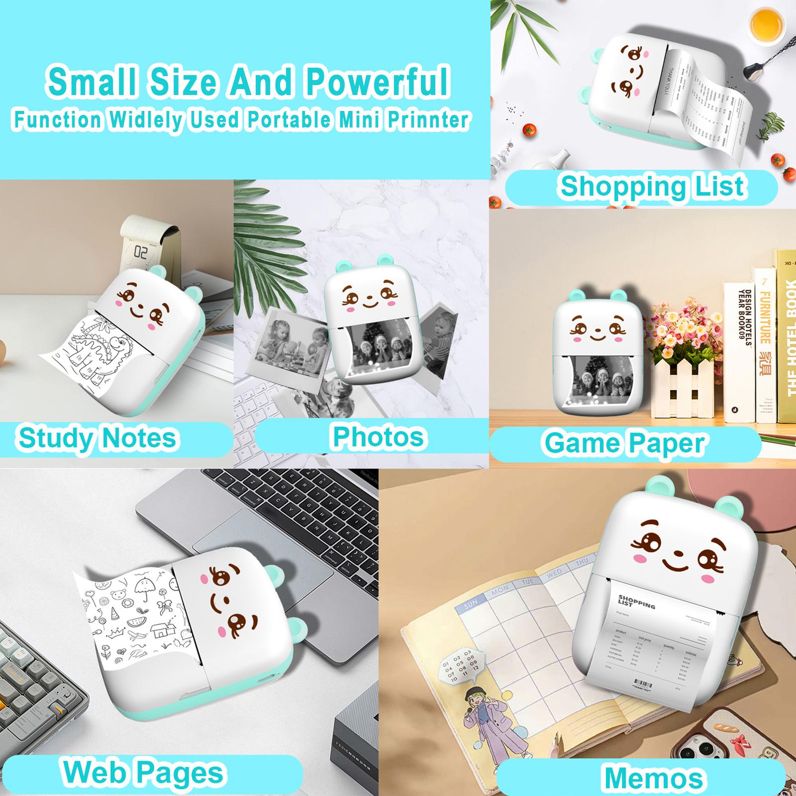 Kids Bluetooth-compatible Printer Gift Set, Portable Mini Wireless No Ink Printer with 5 Paper Rolls & Color Pens, Perfect Birthday Xmas Gift