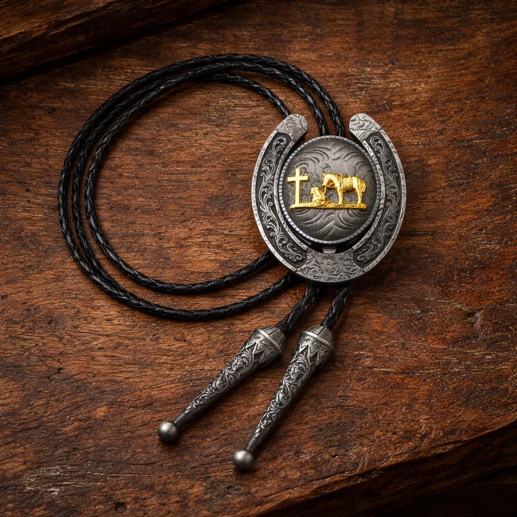 Western Bolo Tie for Men, Cowboy Horse Bolo Tie with Gold-Tone Horse Slide, Vintage Rodeo Necktie, Native Western String Tie for Country Weddings, Parties and Gifts