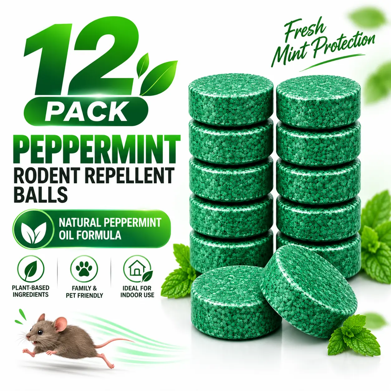 Indoor Peppermint Scent Rodent Repellent with Botanical Extracts - All-in-1 Fast-Acting Home Pest Control, Mouse Rat Ant Deterrent, Eco-Friendly, Cost-Effective, User-Friendly, Long-Lasting Indoor Insect Control, Botanical Extracts Indoor Insect Control,t