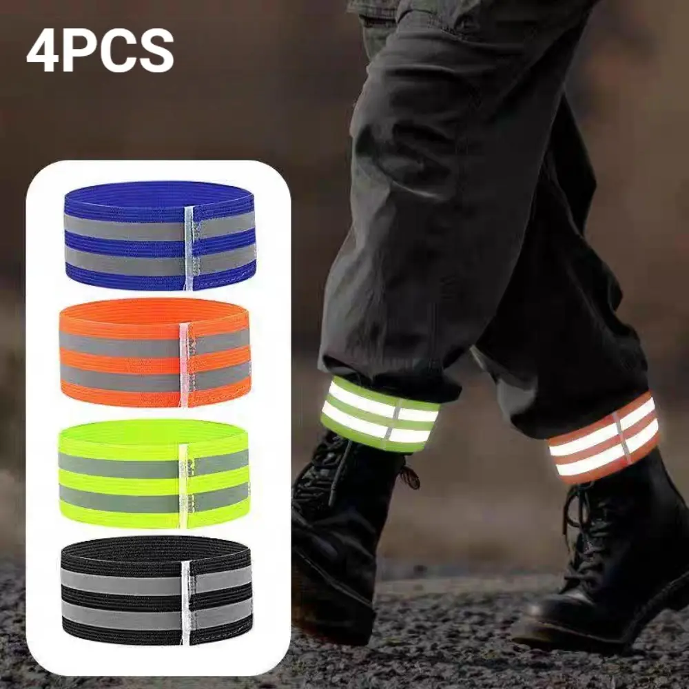 4 Pack of High Visibility Reflective Bands Wristbands for Cycling Running Arm Wrist Ankle Bands Leg Straps and as Bike Pants Cuff Clip